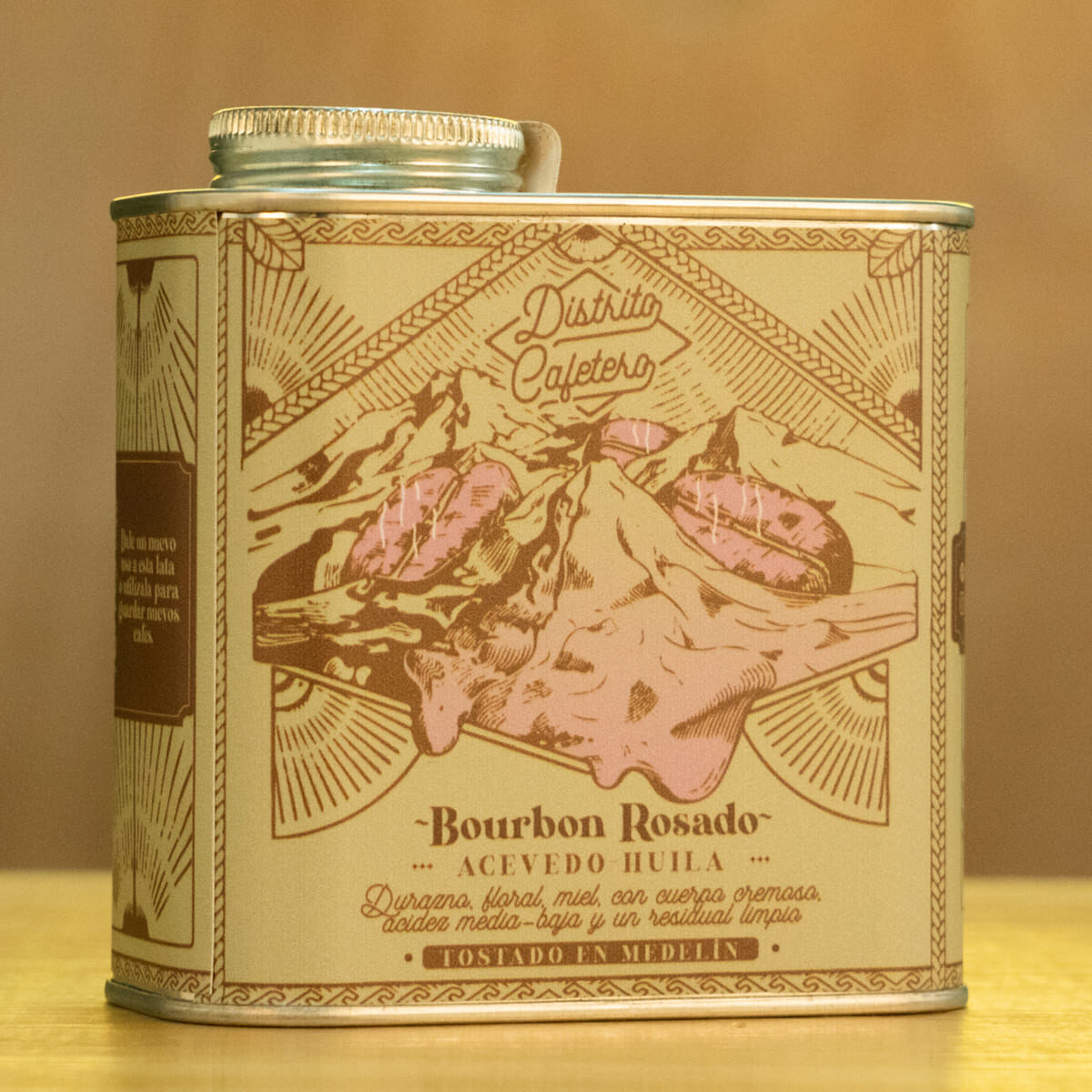 producto lata bourbon - Lata de café Bourbon Rosado