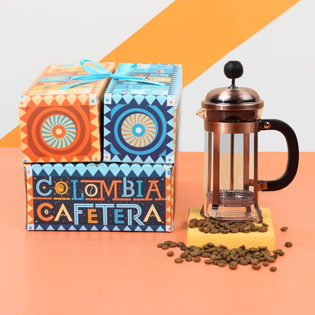 kit colombia cafetera prensa cobre - Kit Colombia Cafetera: molino, prensa cobre, café y cuchara