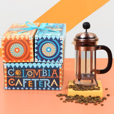 kit colombia cafeterea prensa cobre horizontal - Kit Colombia Cafetera: molino, prensa cobre, café y cuchara