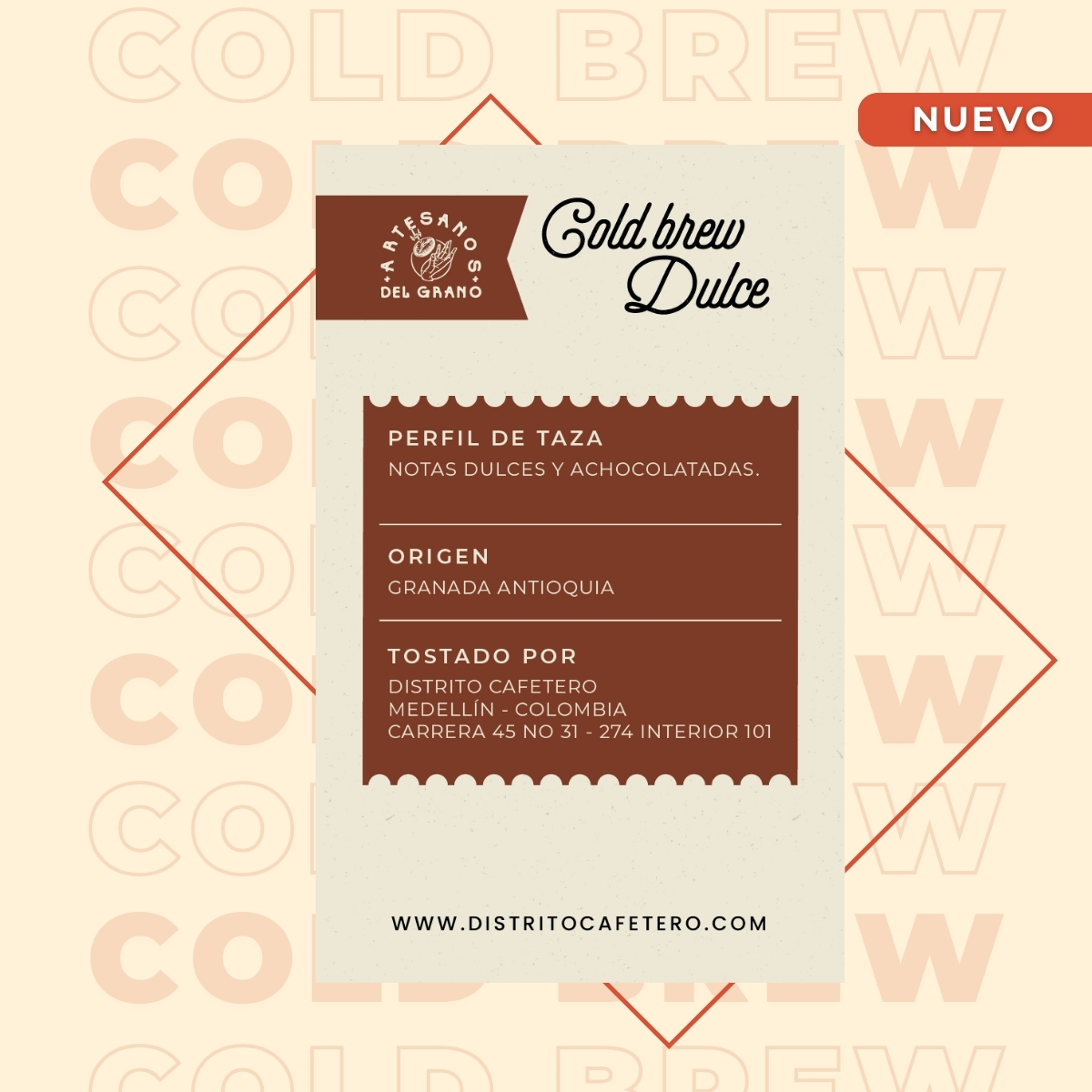 cafe frio Cold brew dulce tarjeta - Café Especial - Cold Brew Dulce