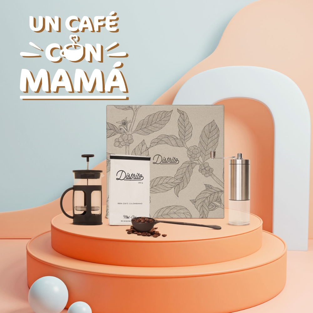 kit cafetero molino + prensa + café día de la madre