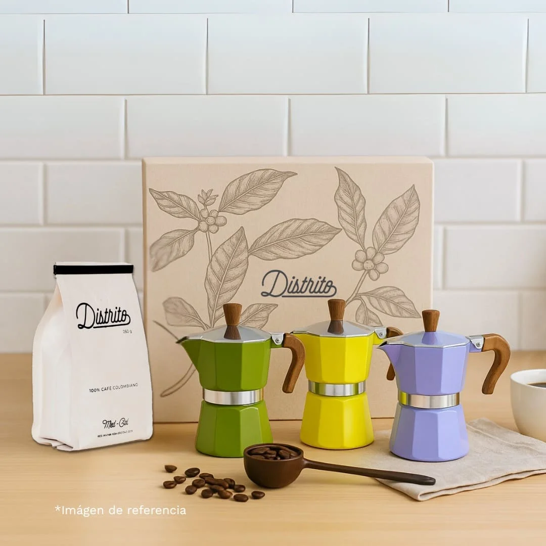 Kit regalo moka italiana edición colores café colombiano kit cafetero